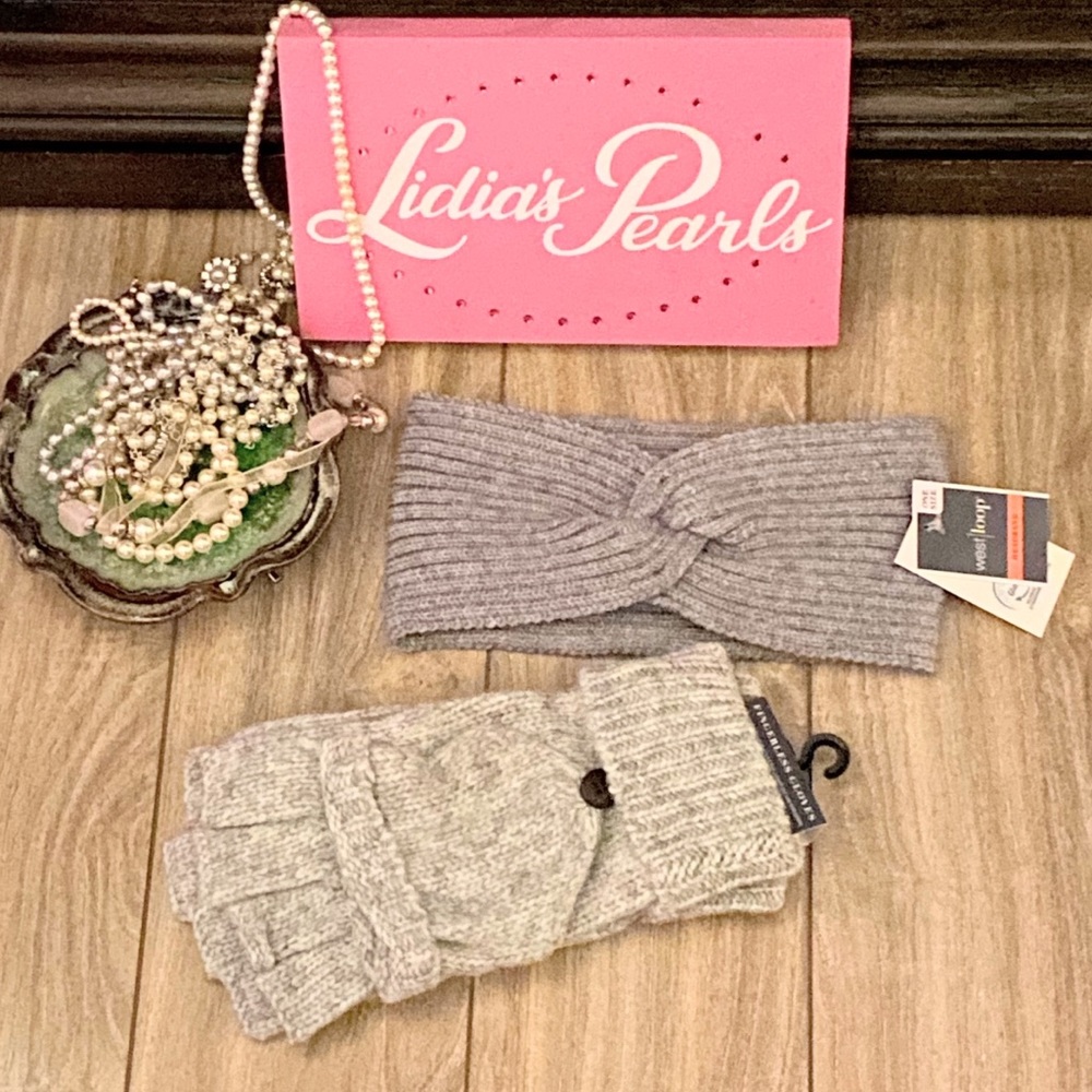 CC1 West Loop Heathered Light Grey Fingerless Gloves & Grey Tight Knit Headband